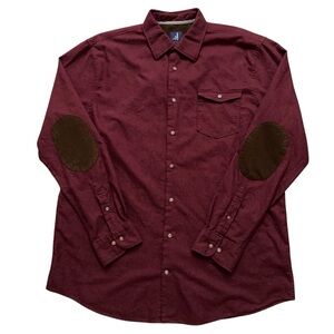 Johnnie-O Flannel Shirt Mens Size XL Long Sleeve Suede Elbow Patch Burgundy